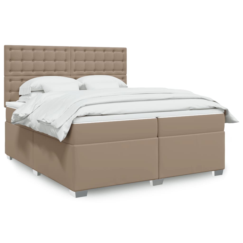 vidaXL Pat continental cu saltea, cappuccino, 200x200 cm, piele eco