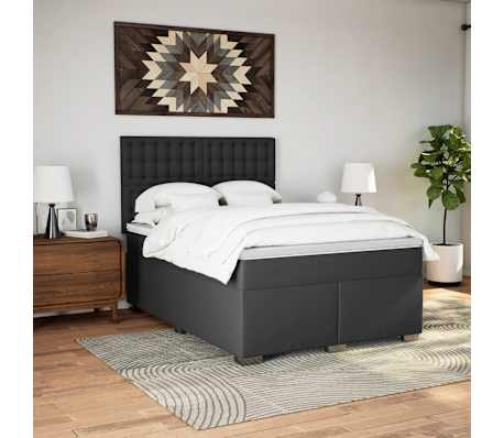 vidaXL Box Spring Bed with Mattress Black Queen Faux Leather