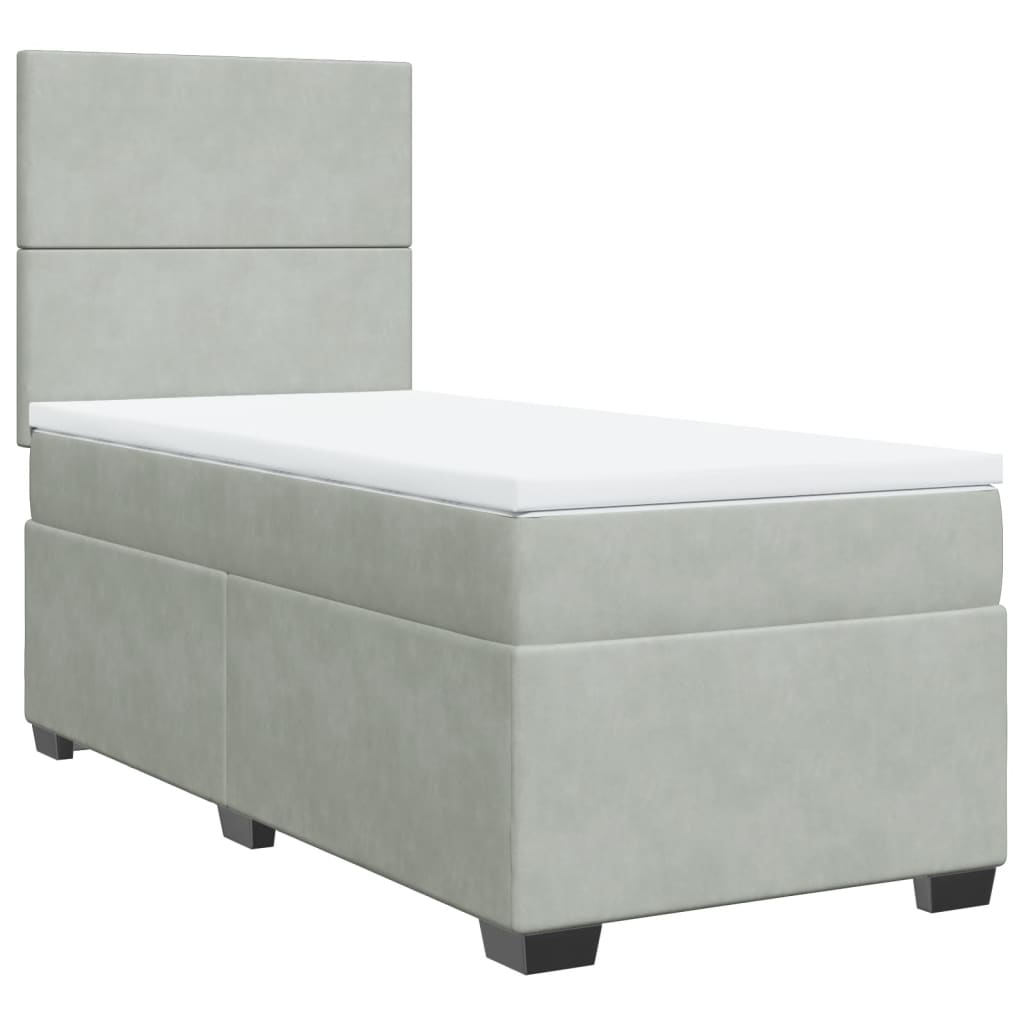 vidaXL Boxspring met matras fluweel lichtgrijs 80x200 cm grijs, foto 3