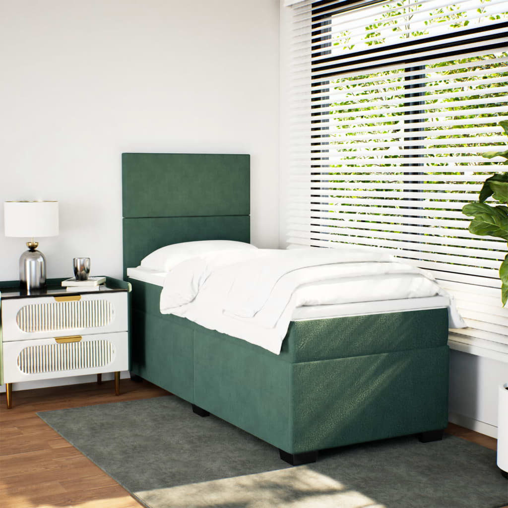 vidaXL Boxspring met matras fluweel donkergroen 80x200 cm afbeelding