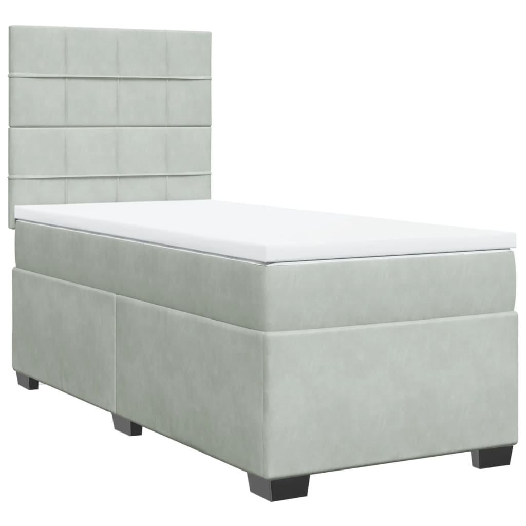 vidaXL Boxspring met matras fluweel lichtgrijs 80x200 cm grijs, foto 3