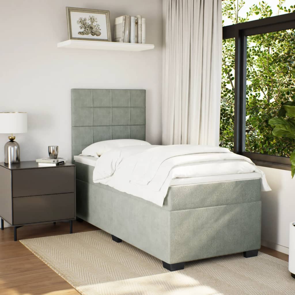 vidaXL Boxspring met matras fluweel lichtgrijs 80x200 cm grijs, foto 2