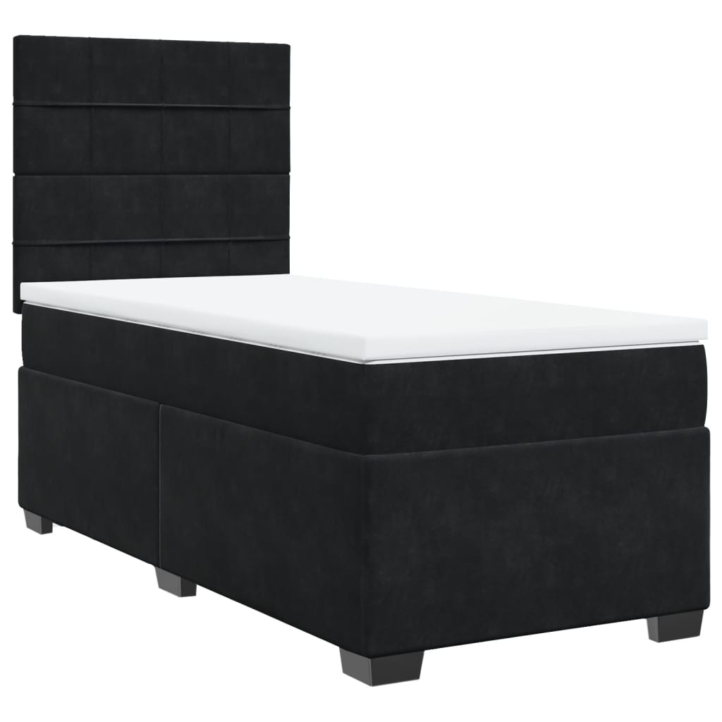 vidaXL Pat box spring cu saltea, negru, 80x200 cm, catifea