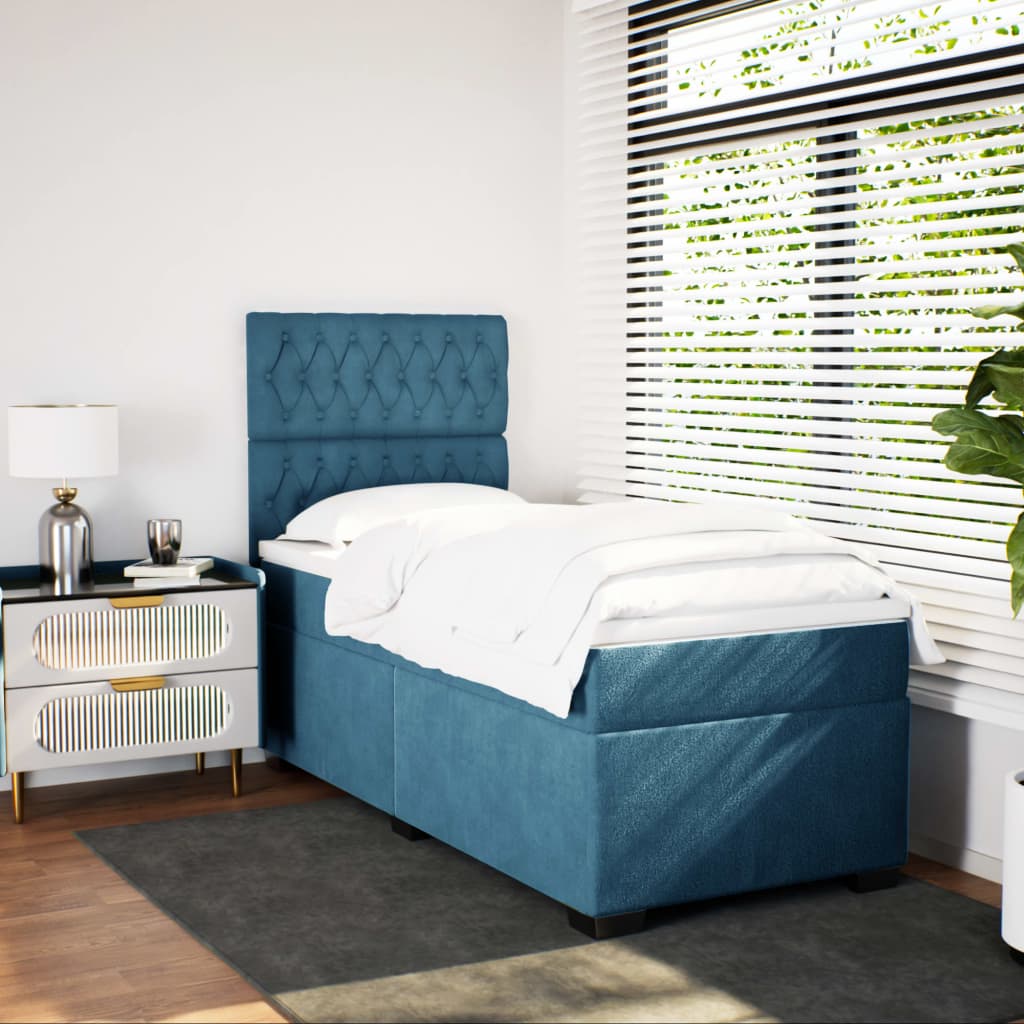 vidaXL Boxspring met matras fluweel blauw 80x200 cm afbeelding