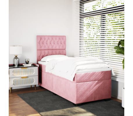 vidaXL Pat box spring cu saltea, roz, 80x200 cm, catifea