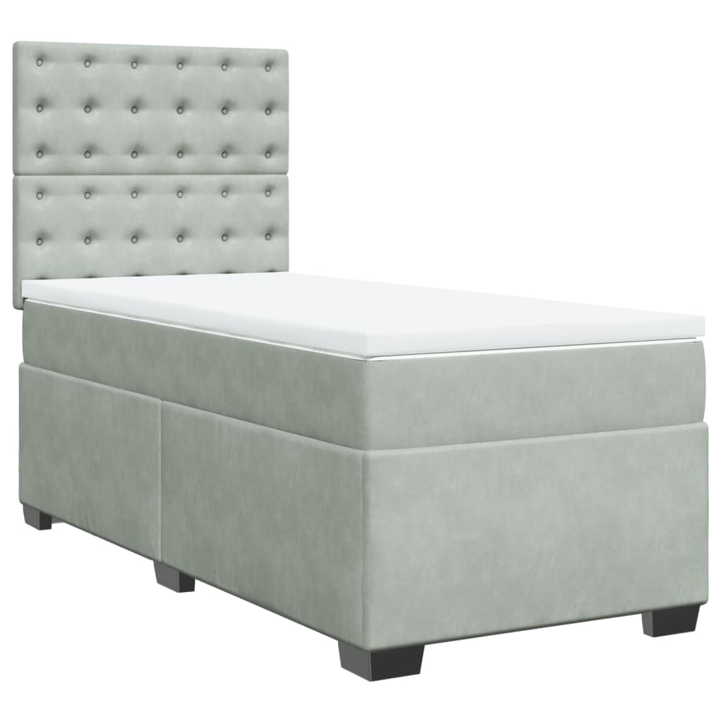 vidaXL Pat continental cu saltea, gri deschis, 80x200 cm, catifea