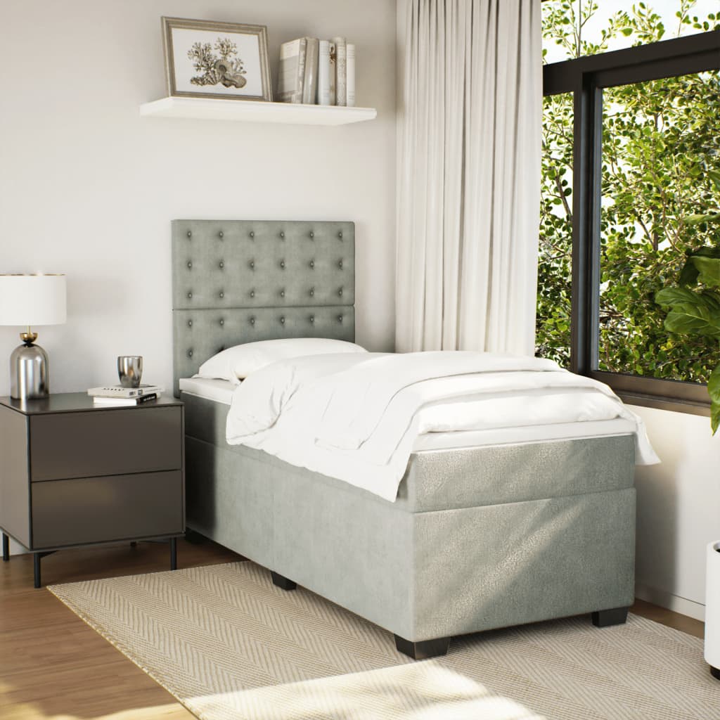 vidaXL Boxspring met matras fluweel lichtgrijs 80x200 cm afbeelding