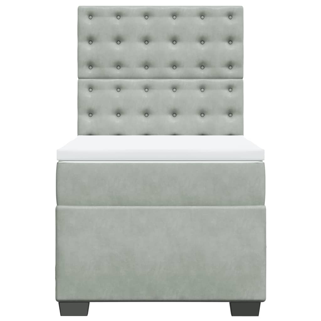 vidaXL Boxspring met matras fluweel lichtgrijs 80x200 cm grijs, foto 4
