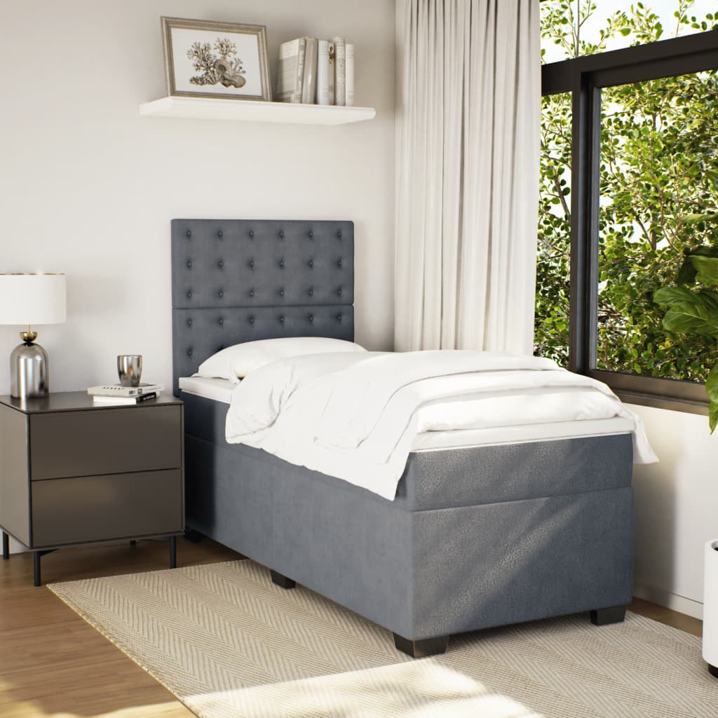 vidaXL Boxspring met matras fluweel donkergrijs 80x200 cm grijs, foto 2