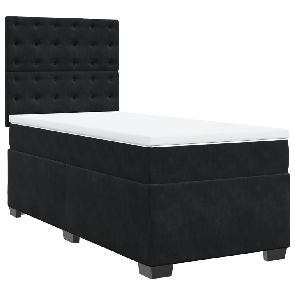 vidaXL Pat box spring cu saltea, negru, 80x200 cm, catifea