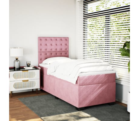 vidaXL Pat box spring cu saltea, roz, 80x200 cm, catifea
