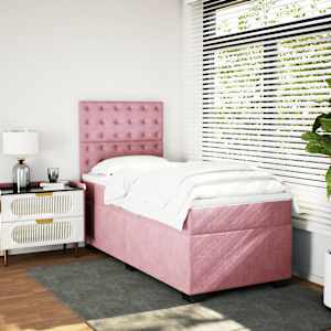 vidaXL Pat box spring cu saltea, roz, 80x200 cm, catifea