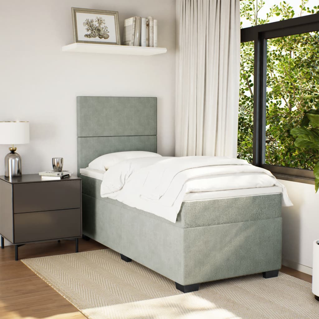 vidaXL Boxspring met matras fluweel lichtgrijs 90x190 cm afbeelding