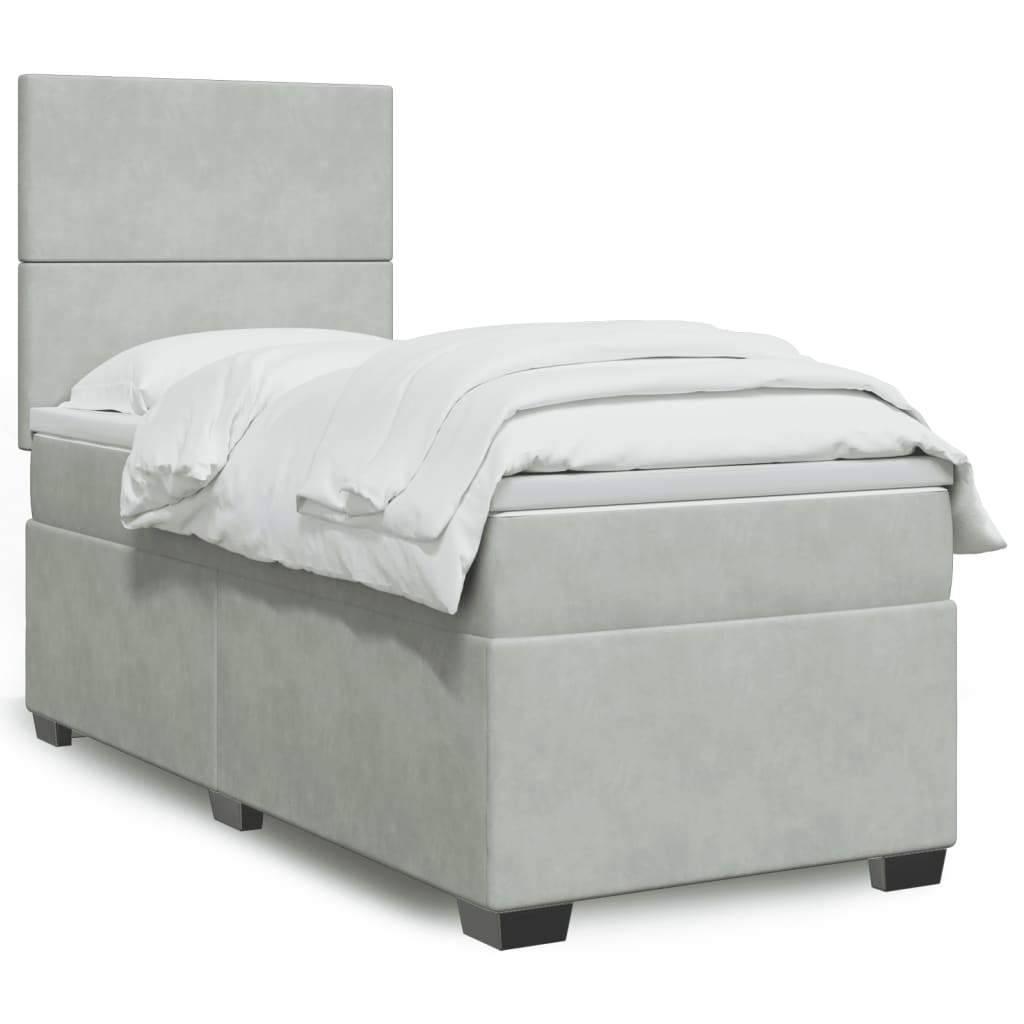 Boxspringbett mit Matratze Hellgrau 90×190 cm Samt