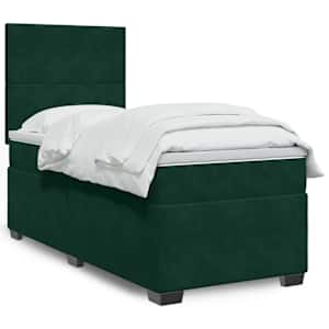 Box spring postel s matrací tmavě zelená 90x190 cm samet - obrázek 1