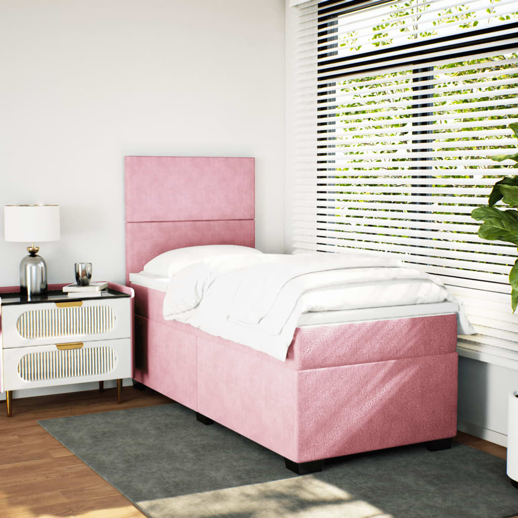 vidaXL Boxspring met matras fluweel roze 90x190 cm afbeelding