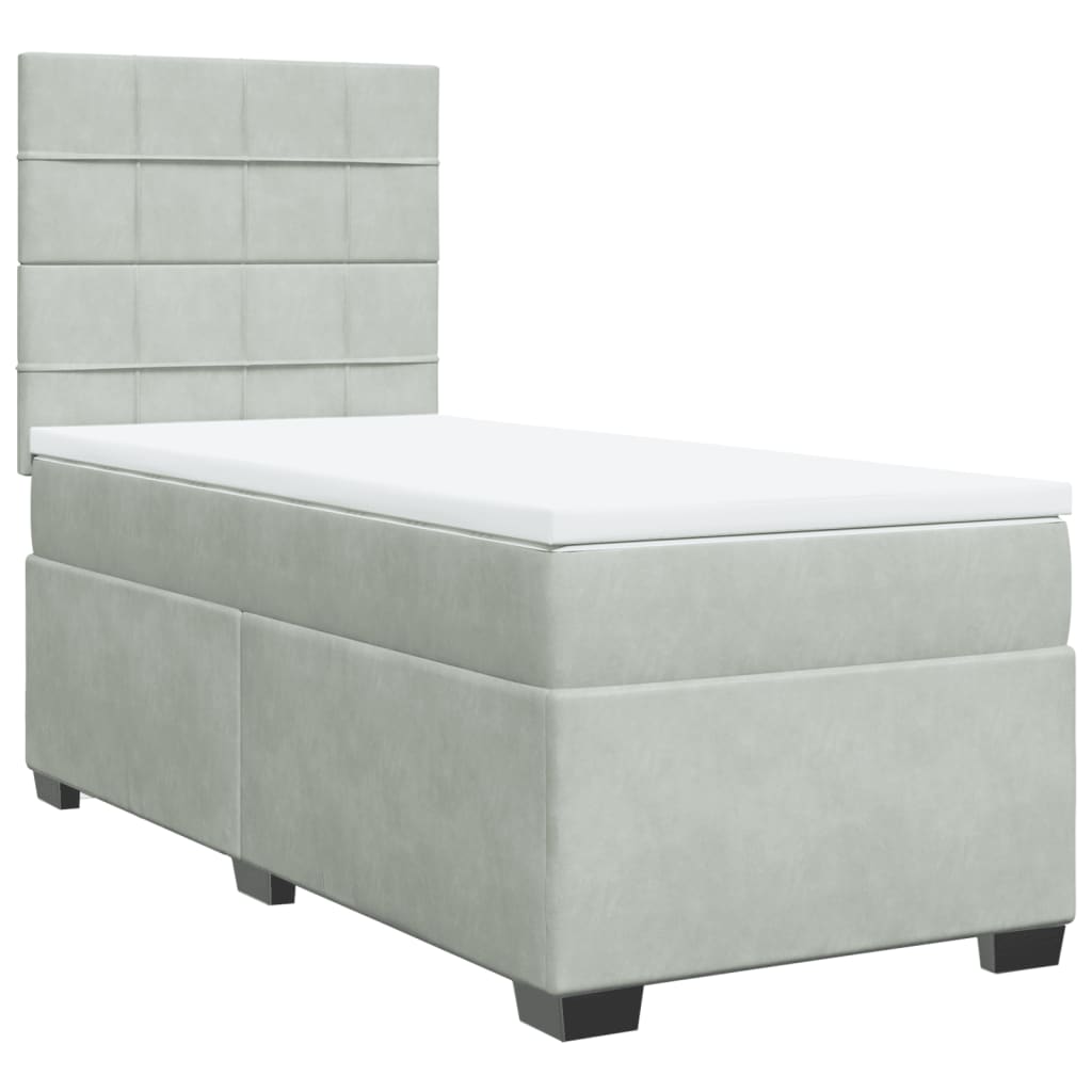 vidaXL Boxspring met matras fluweel lichtgrijs 90x190 cm grijs, foto 3