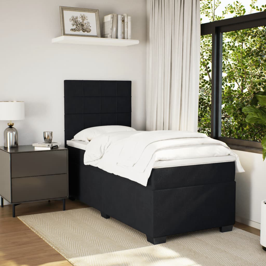 vidaXL Boxspring met matras fluweel zwart 90x190 cm afbeelding