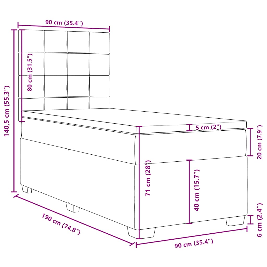 Box spring postel s matrací tmavě zelená 90x190 cm samet - obrázek 13