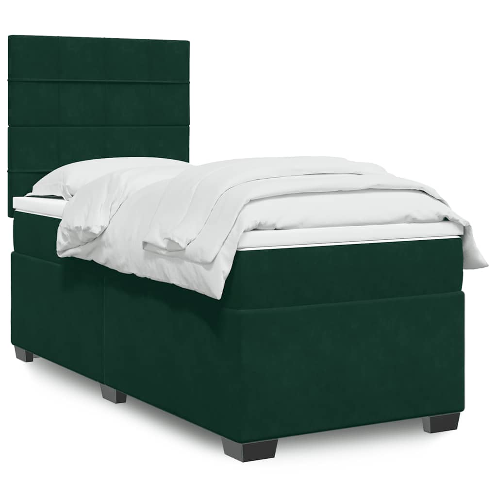Kontinentalseng Med Madras Velour Mørkegrøn - Blok med firkanter / 90 x 190 cm