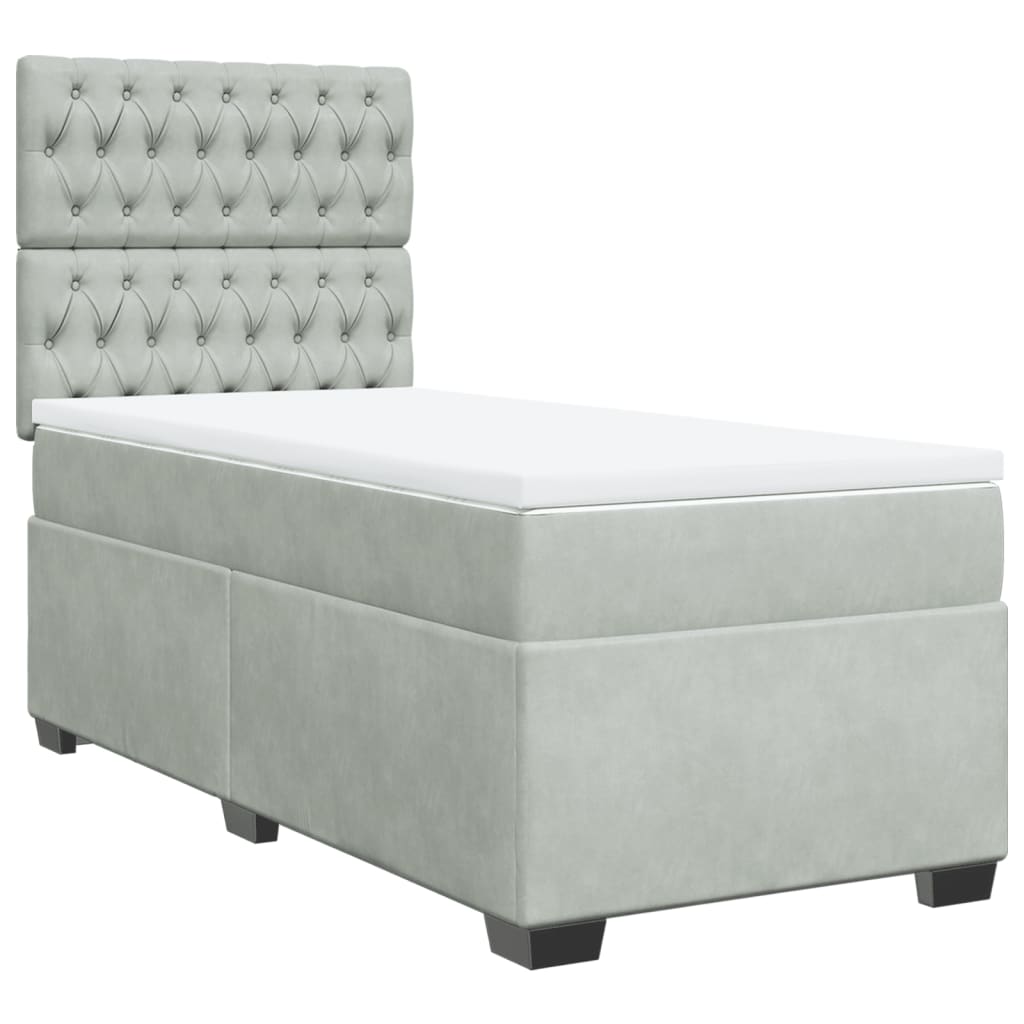 vidaXL Boxspring met matras fluweel lichtgrijs 90x190 cm grijs, foto 3