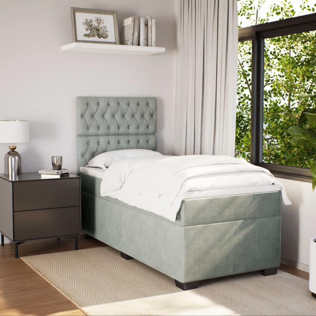 vidaXL Boxspring met matras fluweel lichtgrijs 90x190 cm afbeelding