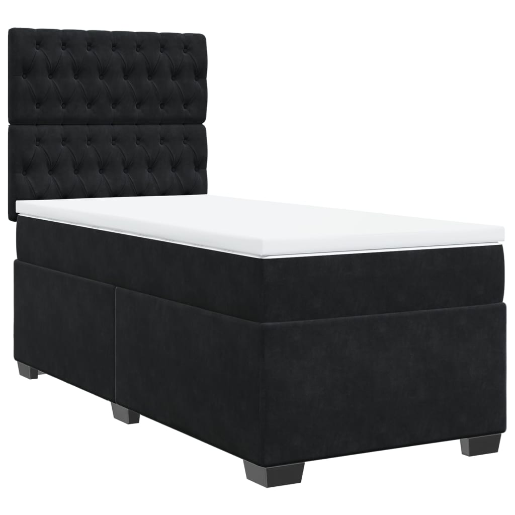vidaXL Pat box spring cu saltea, negru, 90x190 cm, catifea
