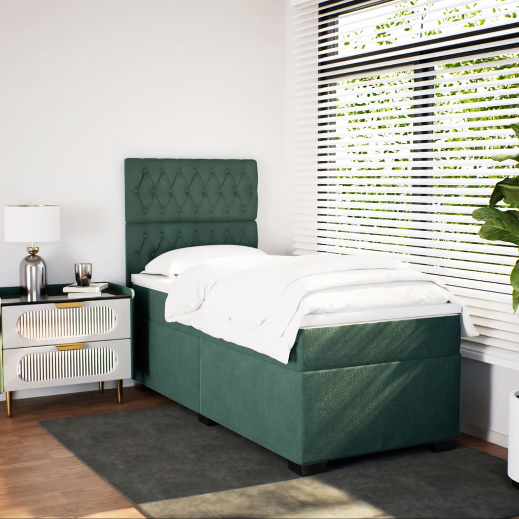 Thumbnail - vidaXL Boxspringbett mit Matratze Dunkelgrün 90x190 cm Samt