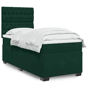 Box spring postel s matrací tmavě zelená 90x190 cm samet - obrázek 1
