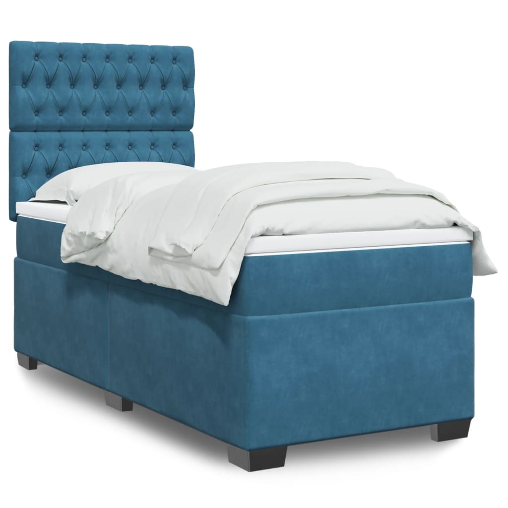 vidaXL Boxspringbett mit Matratze Blau 90x190 cm Samt