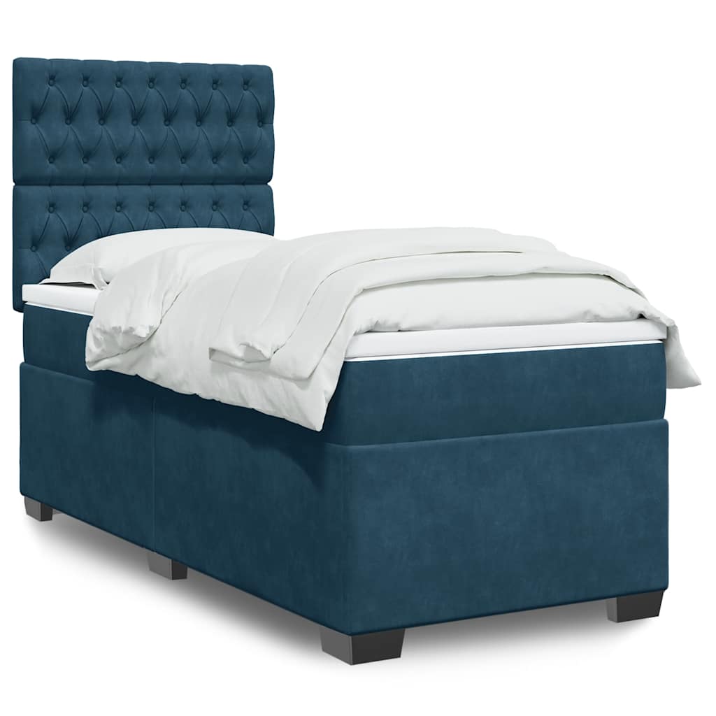 Kontinentalseng Med Madras Velour Blå - Med pynteknapper / 90 x 190 cm