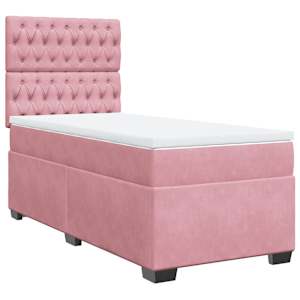 Box spring postel s matrací růžová 90x190 cm samet - obrázek 2
