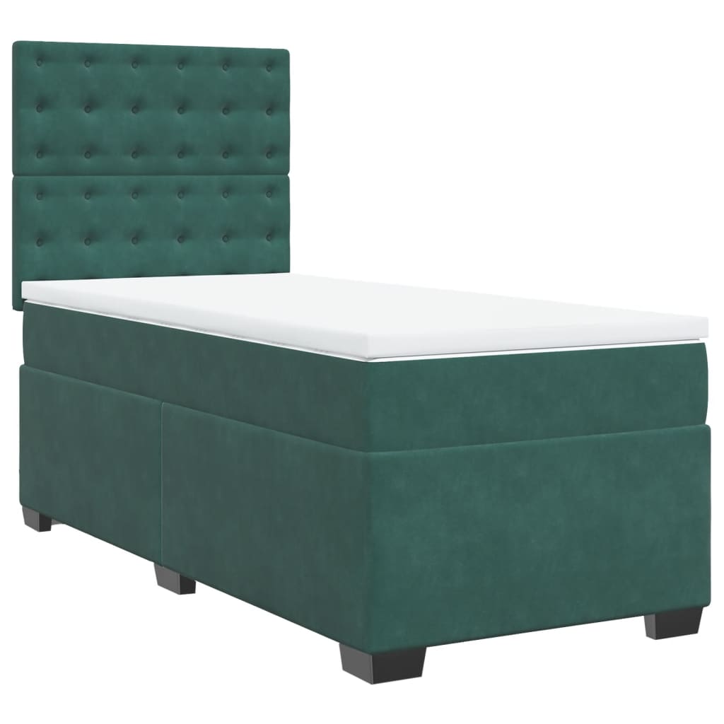 Thumbnail - vidaXL Boxspringbett mit Matratze Dunkelgrün 90x190 cm Samt