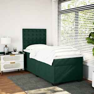 Box spring postel s matrací tmavě zelená 90x190 cm samet - obrázek 3