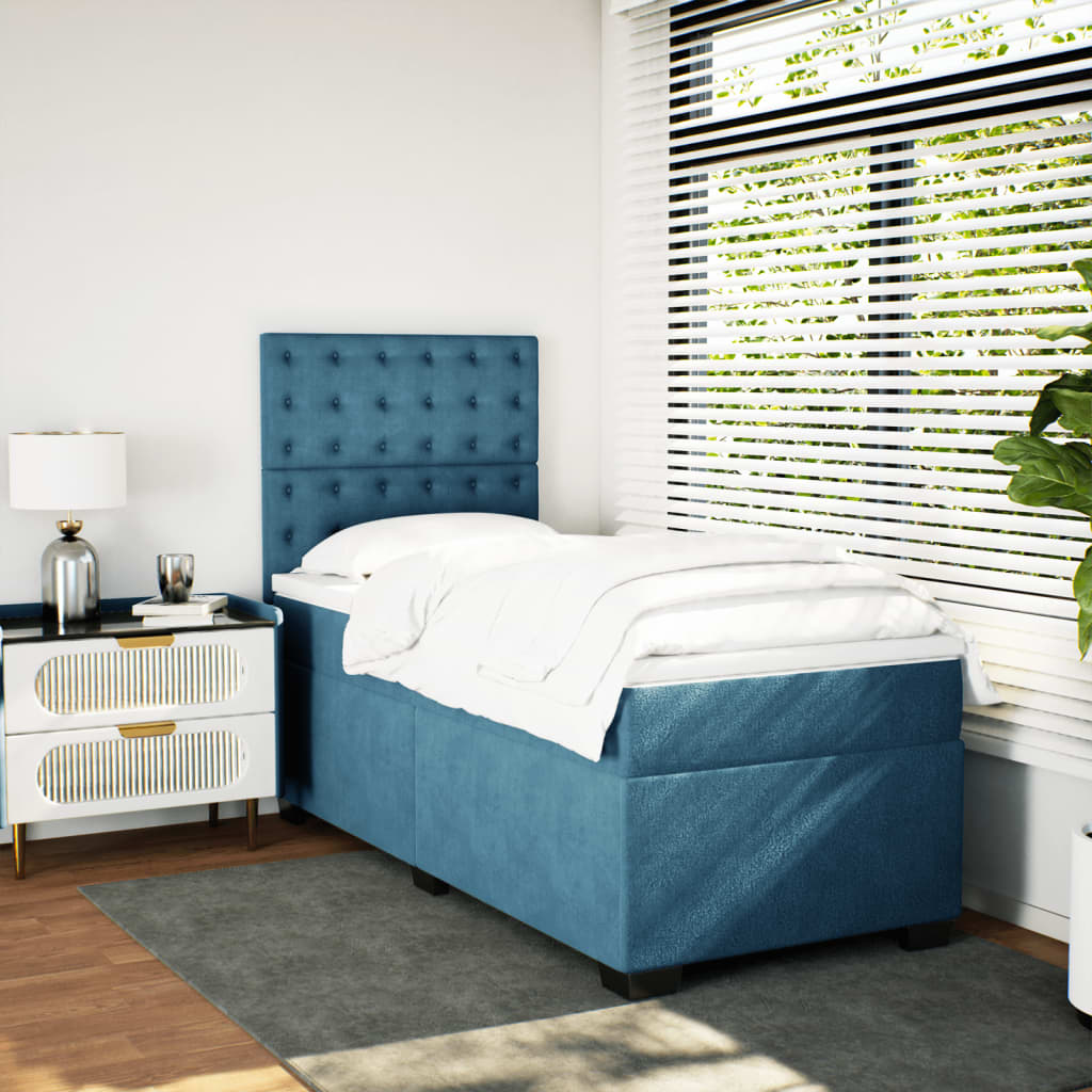Thumbnail - vidaXL Boxspringbett mit Matratze Blau 90x190 cm Samt