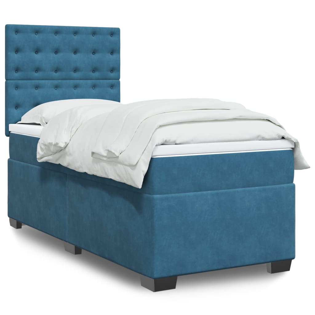 vidaXL Boxspringbett mit Matratze Blau 90x190 cm Samt