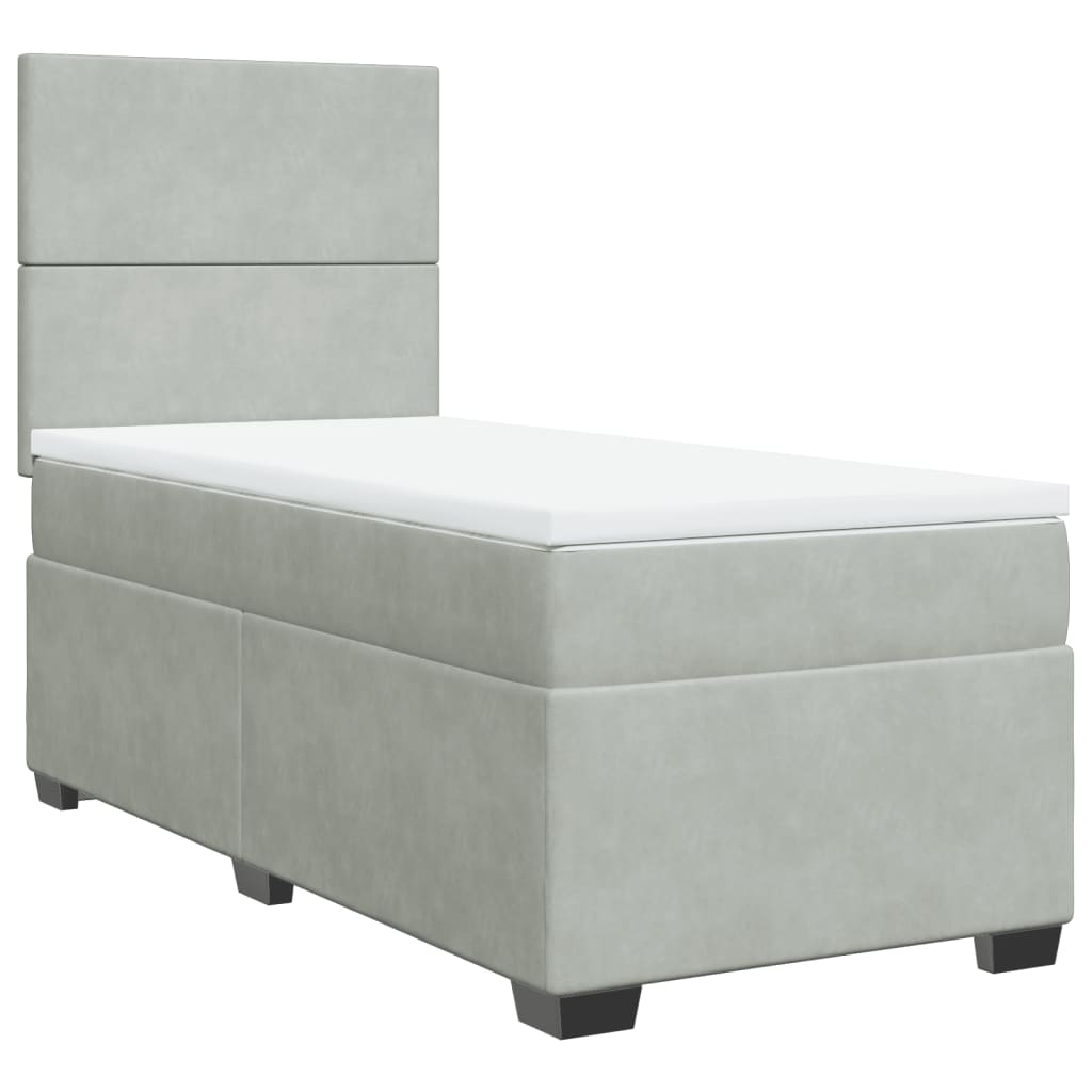 vidaXL Boxspring met matras fluweel lichtgrijs 90x200 cm grijs, foto 3