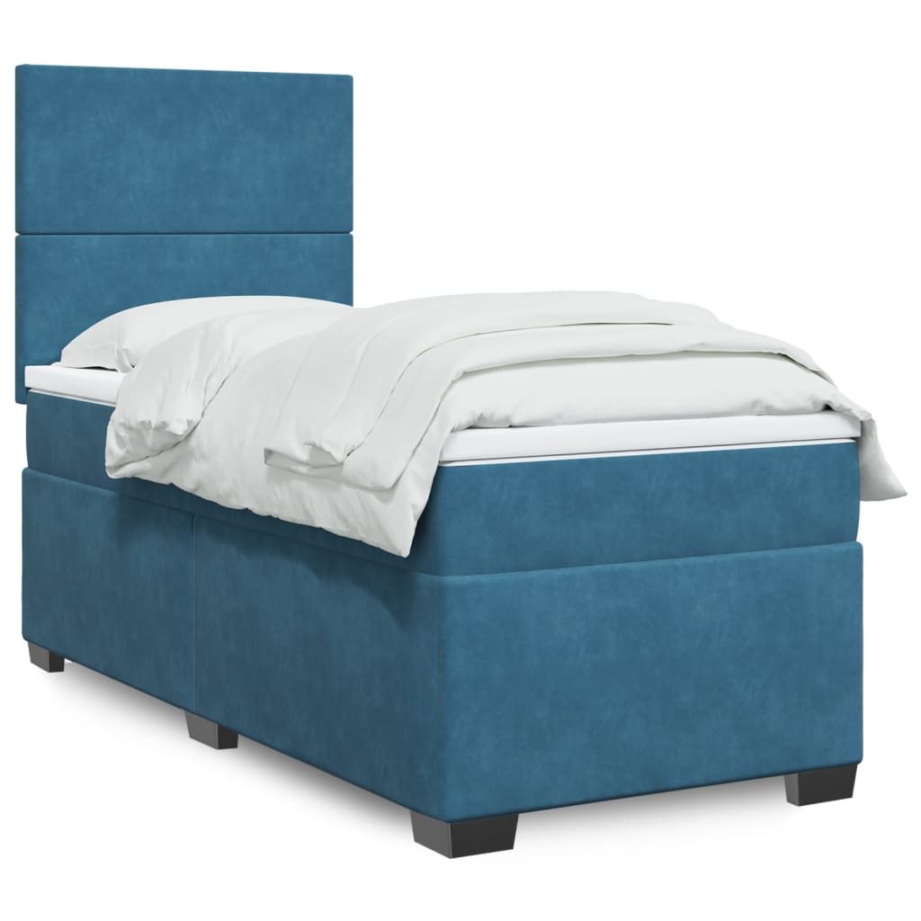 Boxspringbett mit Matratze Blau 90×200 cm Samt