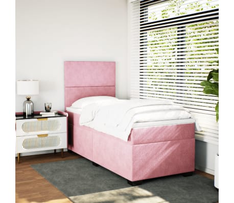 vidaXL Κρεβάτι Boxspring με Στρώμα Ροζ 90x200 εκ. Βελούδινο