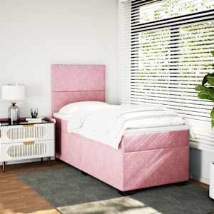 vidaXL Κρεβάτι Boxspring με Στρώμα Ροζ 90x200 εκ. Βελούδινο