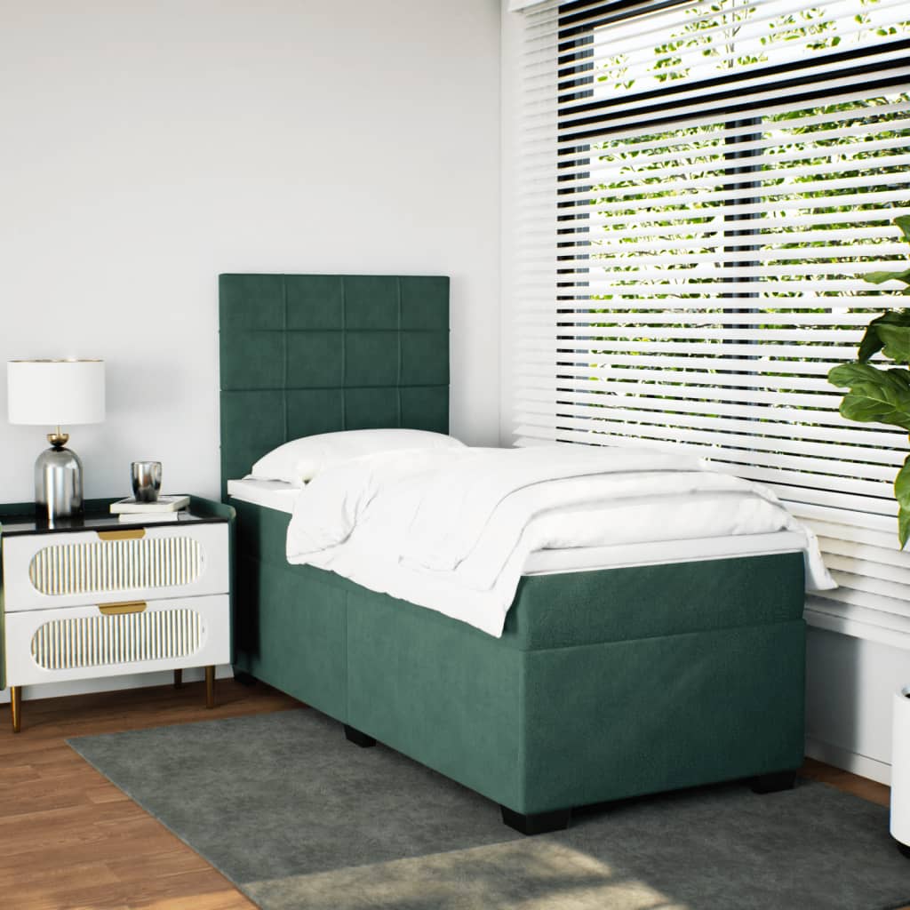 vidaXL Boxspring met matras fluweel donkergroen 90x200 cm afbeelding