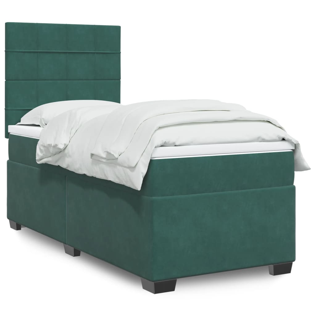 vidaXL Pat box spring cu saltea, verde închis, 90x200 cm, catifea