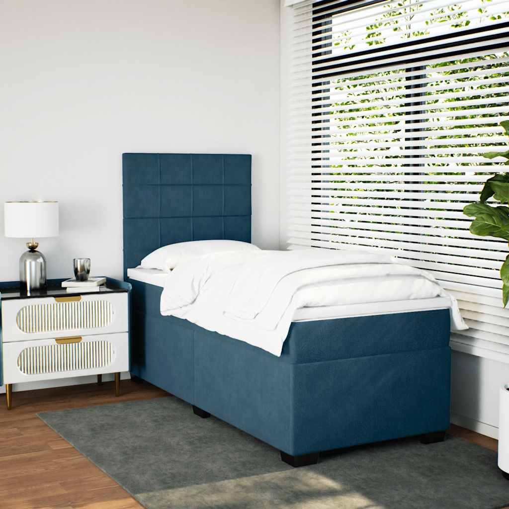 vidaXL Boxspring met matras fluweel blauw 90x200 cm, foto 2