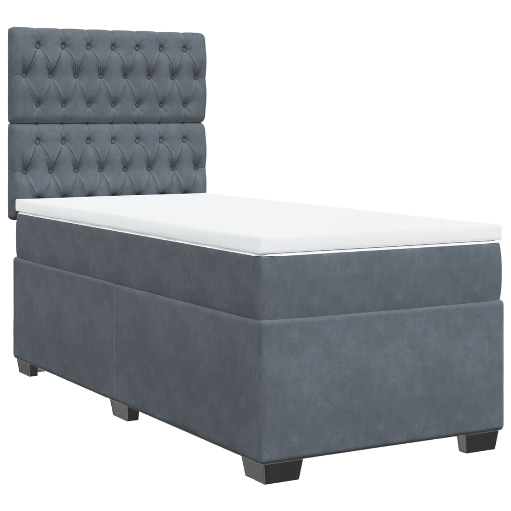 vidaXL Boxspring met matras fluweel donkergrijs 90x200 cm grijs, foto 3