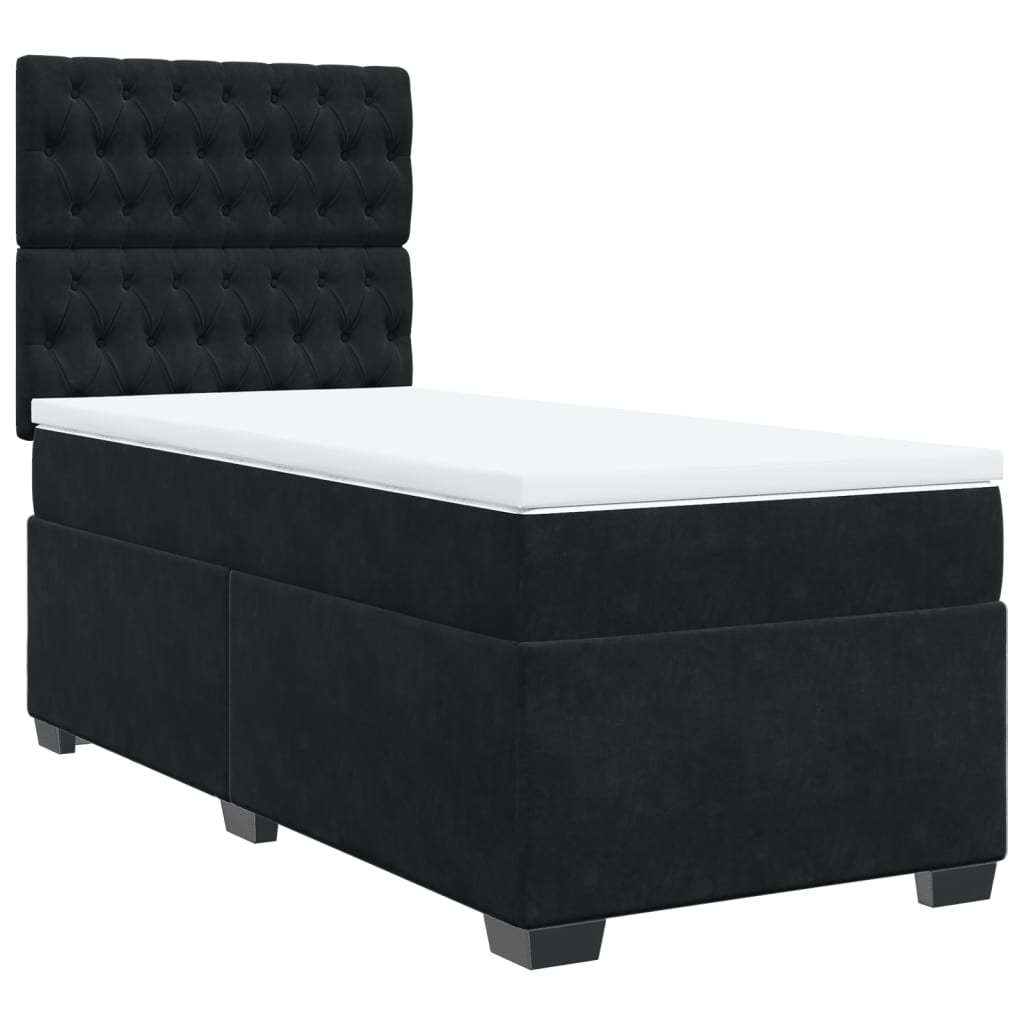 vidaXL Pat box spring cu saltea, negru, 90x200 cm, catifea