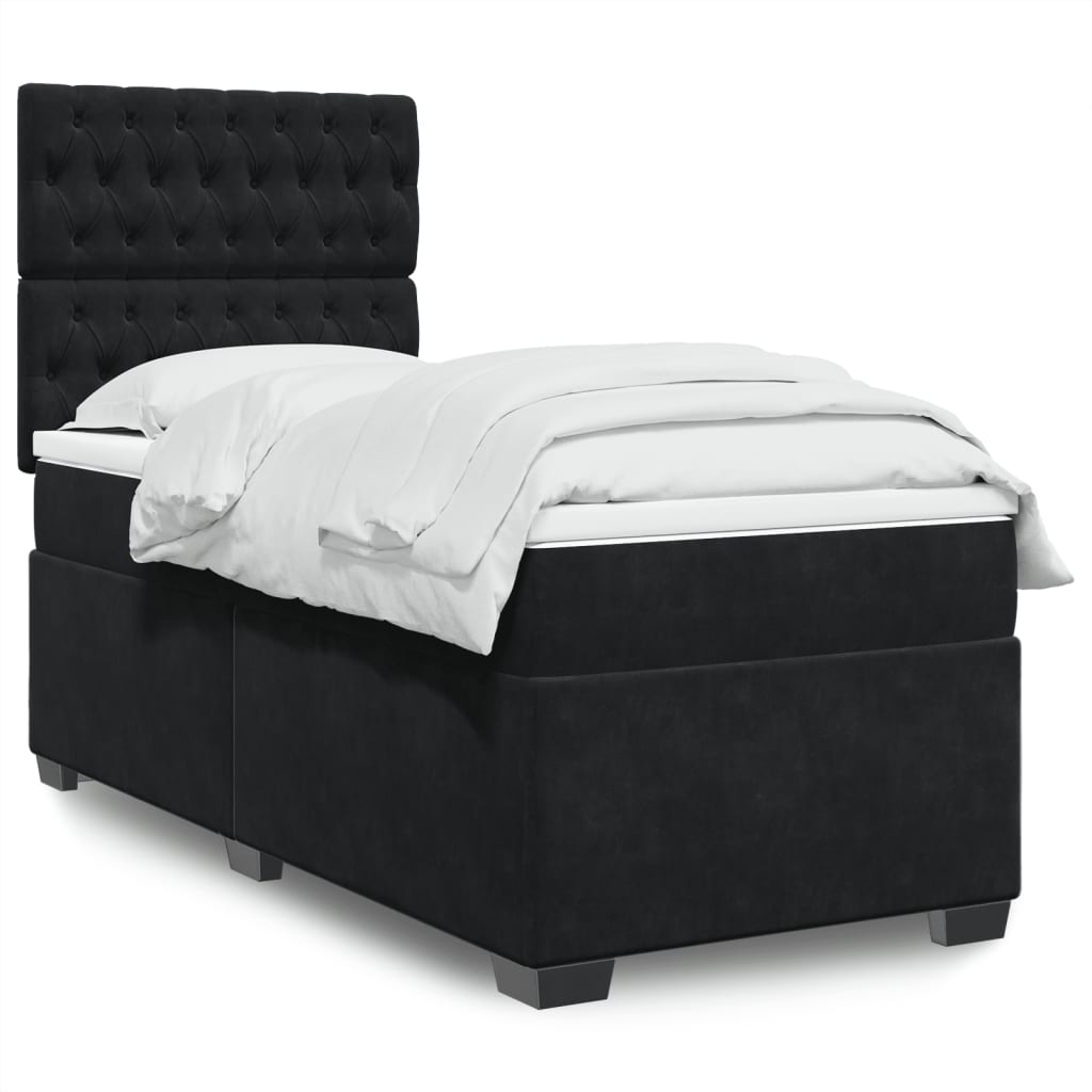 vidaXL Boxspringbett mit Matratze Schwarz 90x200 cm Samt