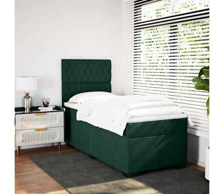 vidaXL Boxspring met matras fluweel donkergroen 90x200 cm