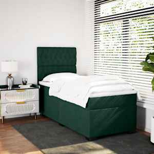 vidaXL Boxspring met matras fluweel donkergroen 90x200 cm