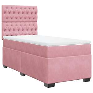 Box spring postel s matrací růžová 90x200 cm samet - obrázek 2