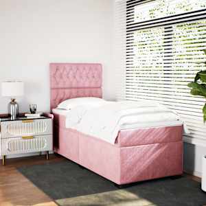 Box spring postel s matrací růžová 90x200 cm samet - obrázek 3